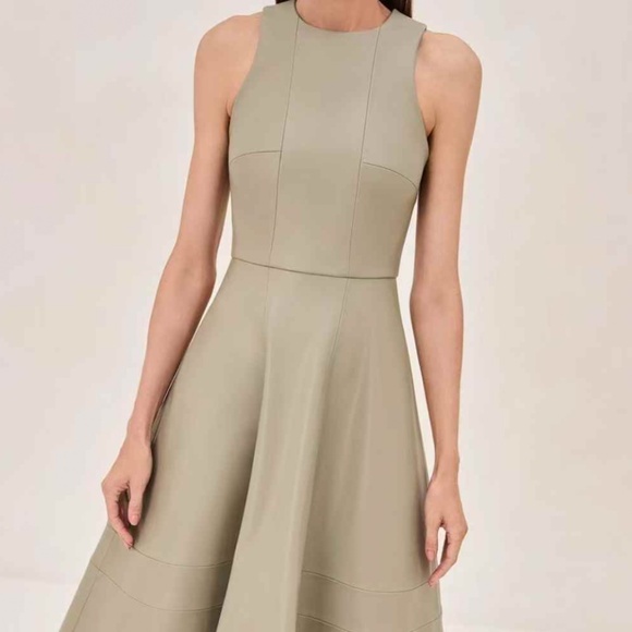 NEW Alexis England A-Line Faux-Leather Midi Dress - Sage Green Cocktail  Party